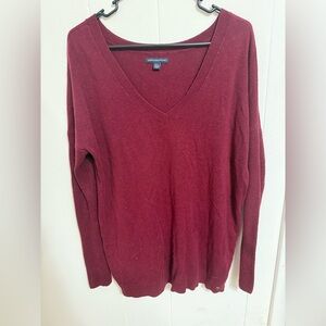 American Eagle Outfitters Women's Burgundy V-Neck Sweater